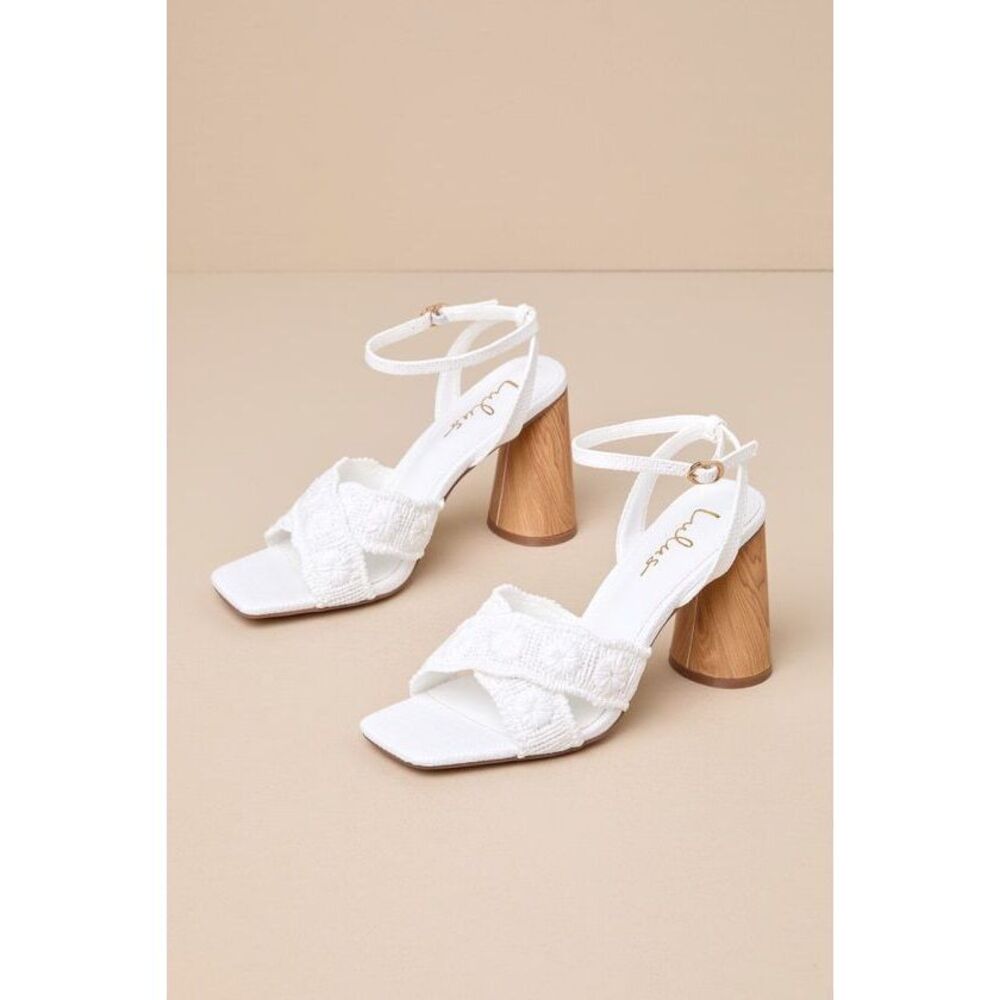 Lulus Chaya White Woven Ankle Strap High Heel Sandals - Size 7